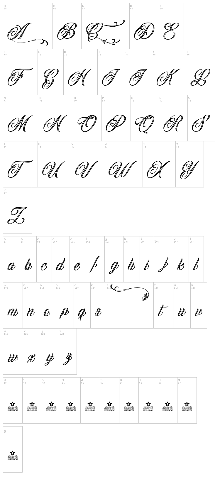 Calling Angels font map